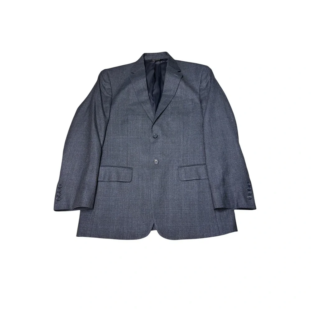 Jos. A. Bank Travelers Collection Blazer Mens 39R Silk Wool Blue Grey Plaid